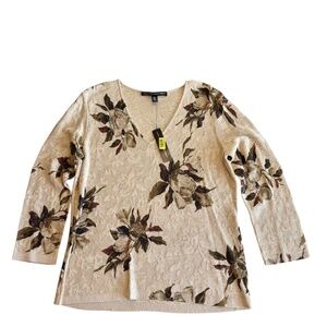 Vintage Linda Allard for Ellen Tracy 100% Silk Foral Lace‎ Knit Top NWT Size L